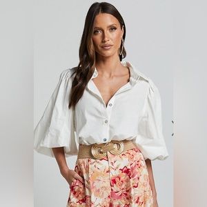 Showpo White Puff Sleeve Button Down Shirt